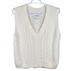 Abercrombie & Fitch Womens Large Cream Cable Knit Sweater Vest Minimalist Preppy